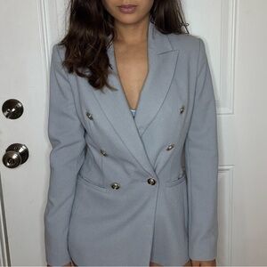 ZARA Women's Double-Breasted Blue Gray Blazer